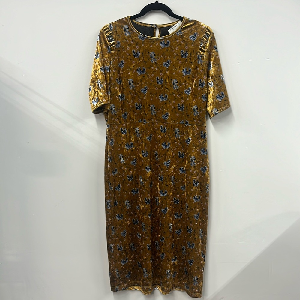 Floral Velvet Midi Dress - Gold and Blue